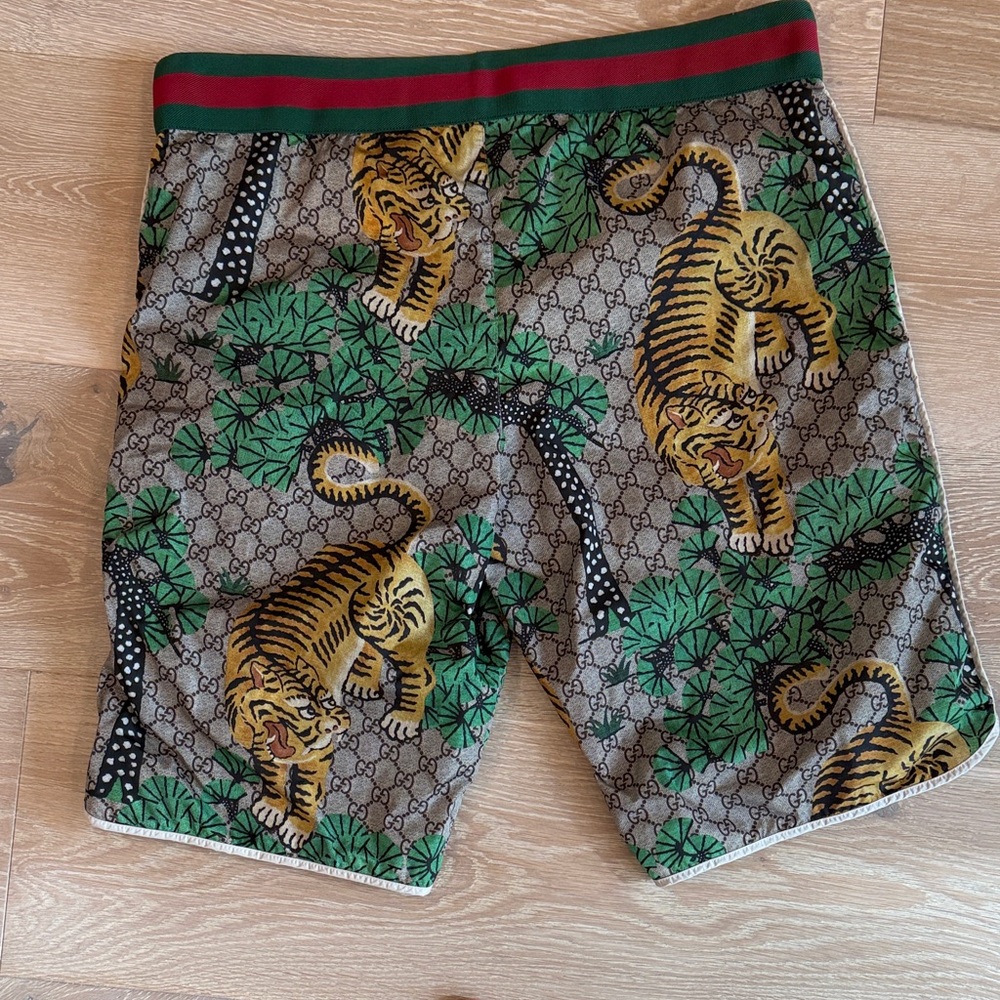 Gucci Tiger Print Board Shorts - Green and Brown - Picture 3 of 3